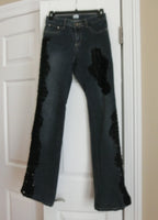 Cache Bootcut Jeans Black Lace Beaded Asymmetric Design Size 0