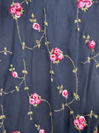 Betsey Johnson Silk Slip Dress Babydoll Black With Pink Roses Beaded Y2K Rare
