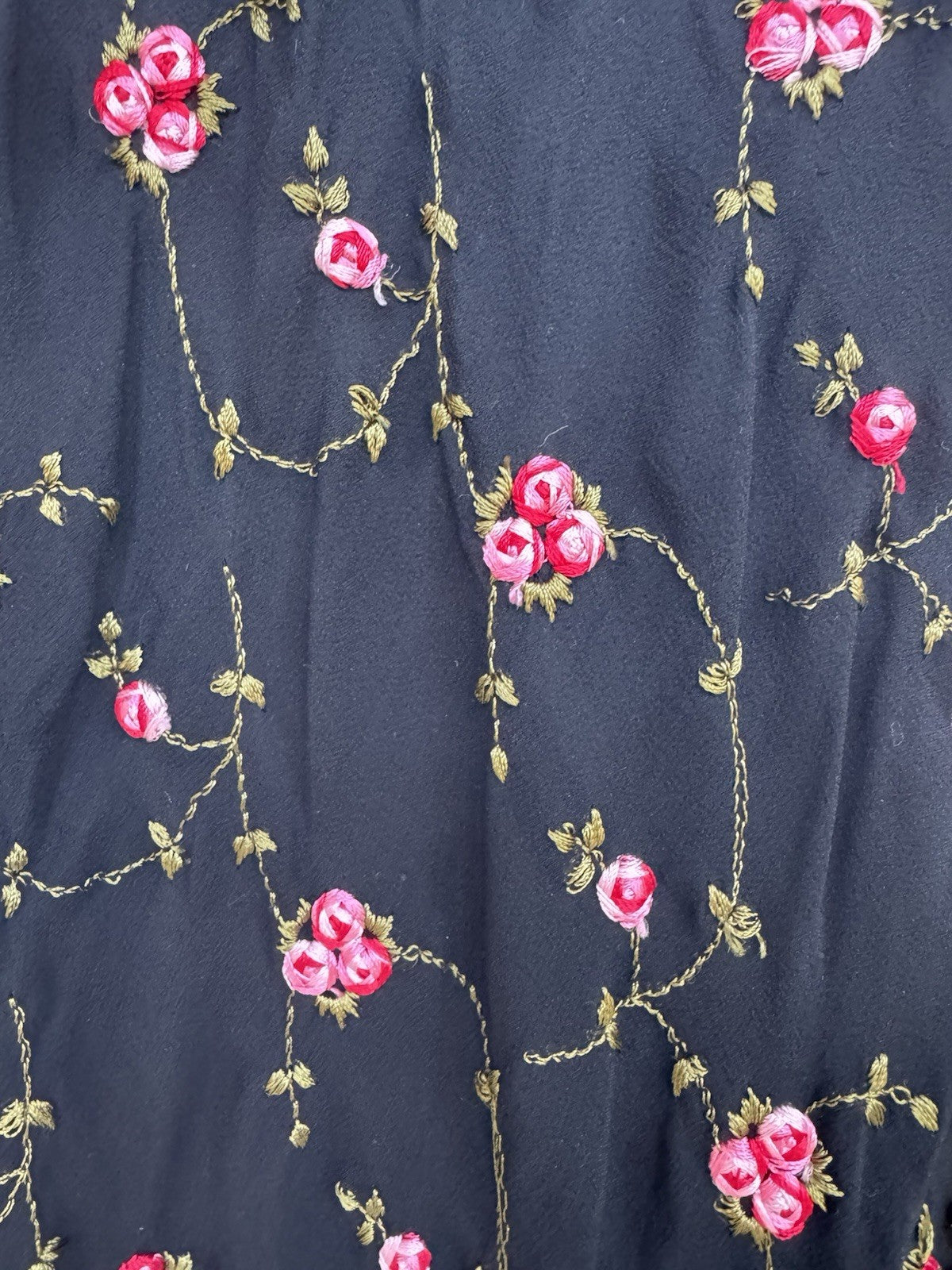 Betsey Johnson Silk Slip Dress Babydoll Black With Pink Roses Beaded Y2K Rare