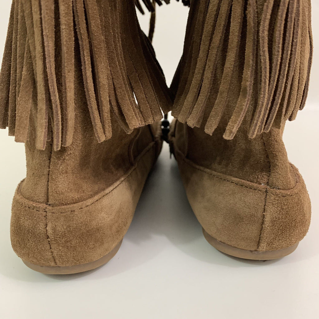 Minnetonka Size 9 Women’s Double Fringe Suede Chestnut Brown Boots