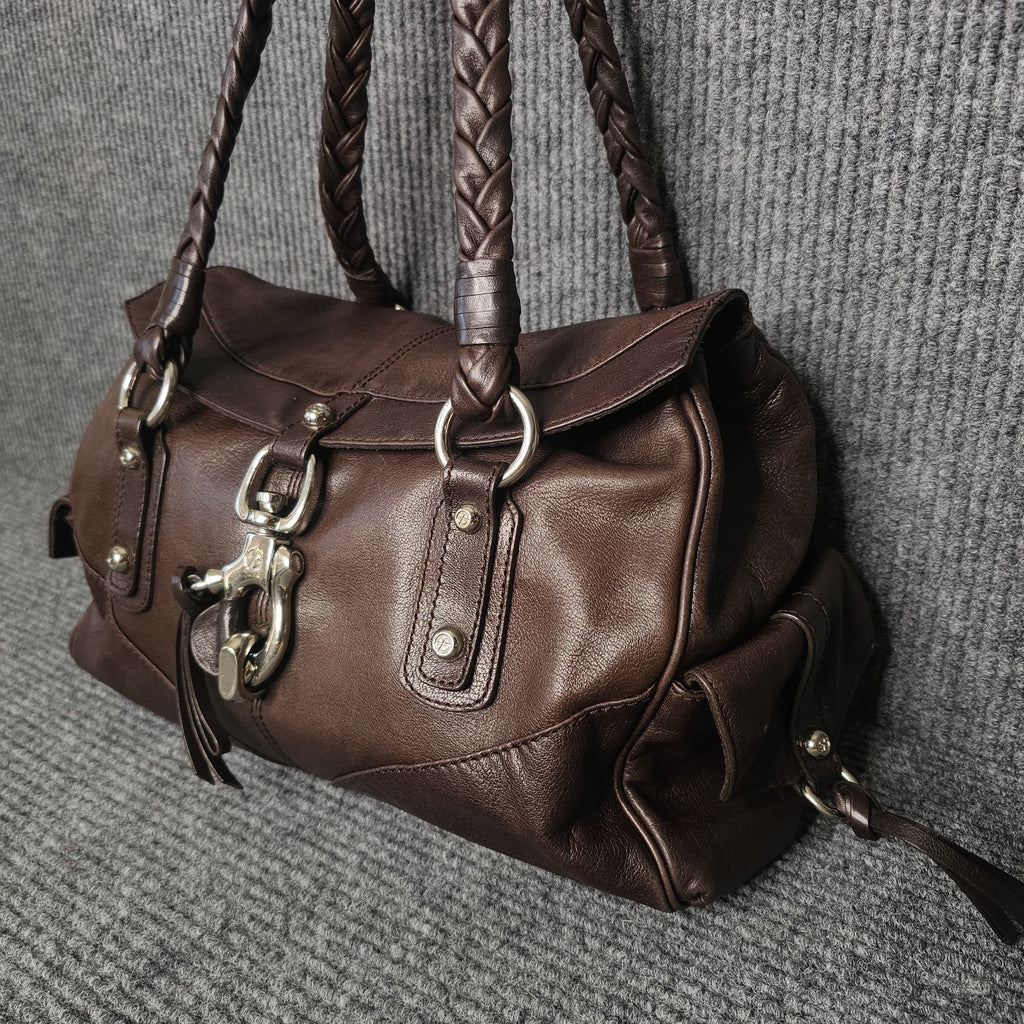 Francesco Biasia Braided Leather Shoulder Bag Brown
