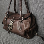 Francesco Biasia Braided Leather Shoulder Bag Brown