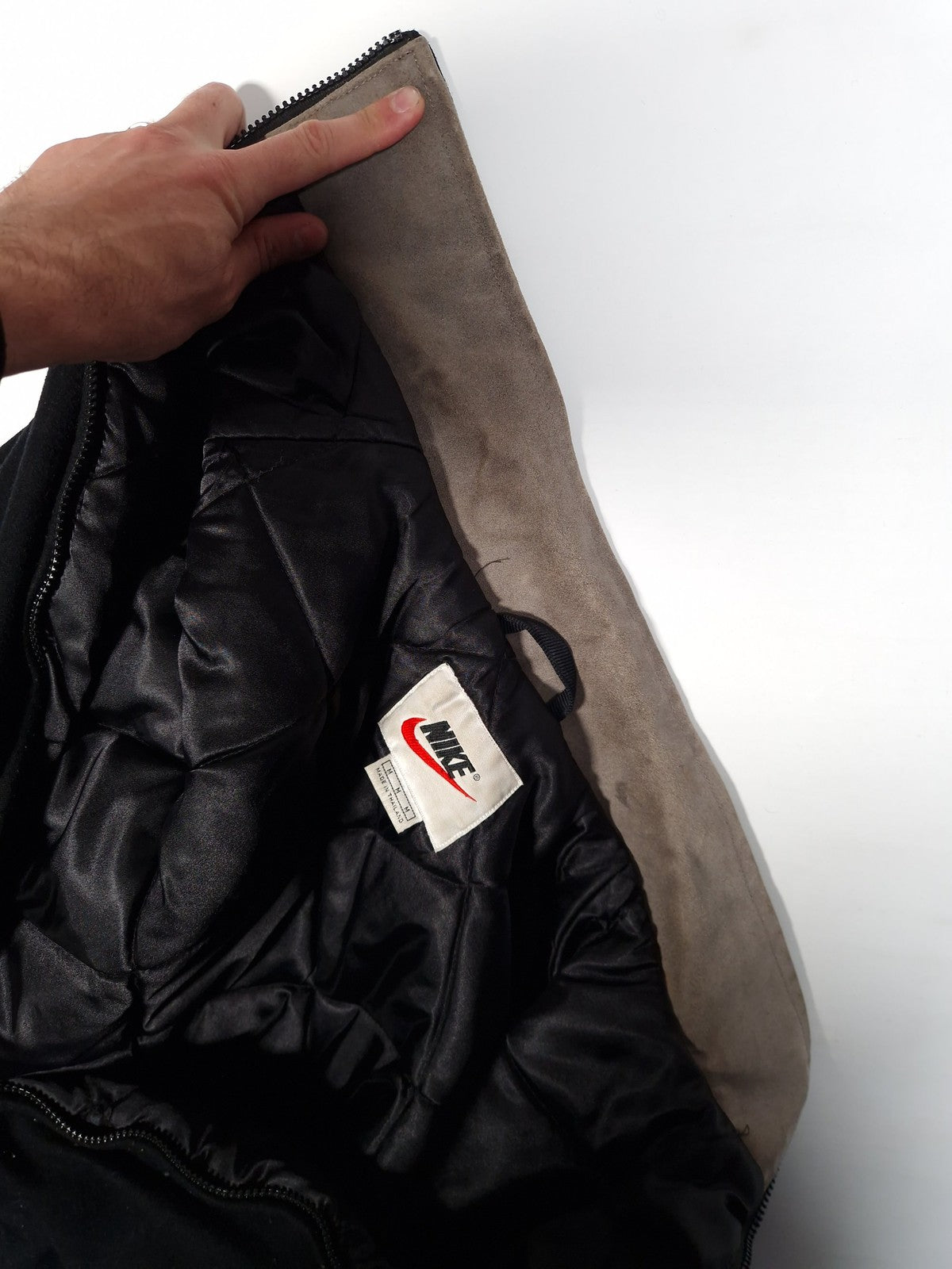 90's Nike Varsity Jacket Size Medium Oversized Black Grey Leather Wool Bomber