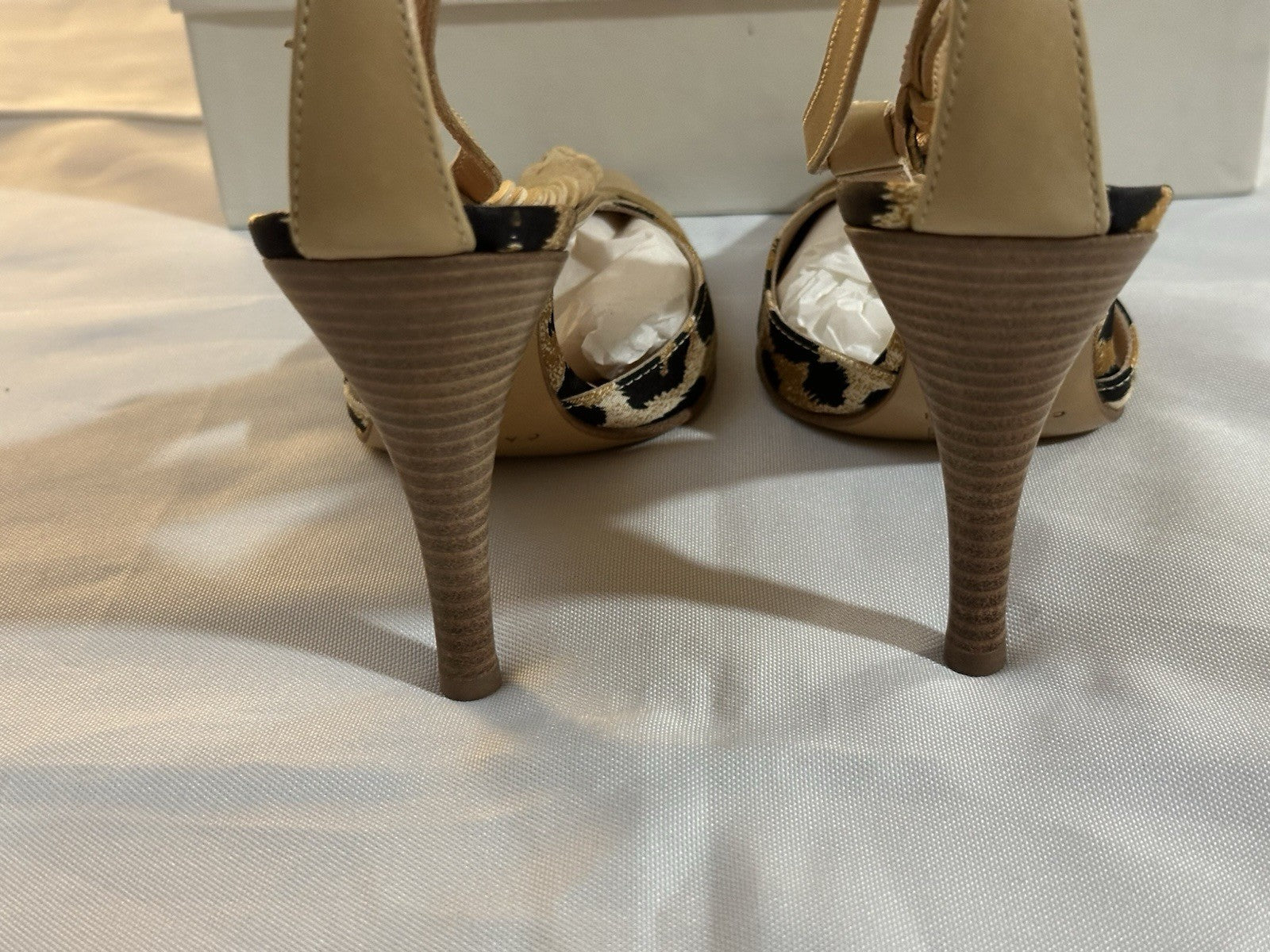 Casadei Natural Leopard Print Beige Leather Ankle Strap Heel 8.5