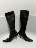 Vtg CHANEL BLACK LEATHER CC LOGO SOCK BOOTS 39