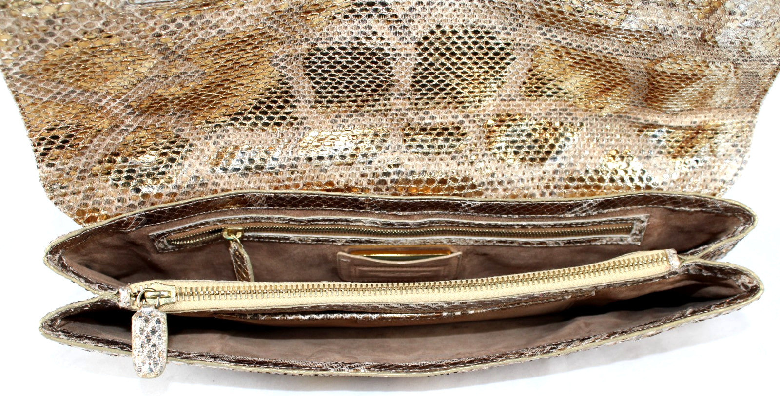 NANCY GONZALEZ Metallic Silver & Gold Python Skin Long Clutch Bag