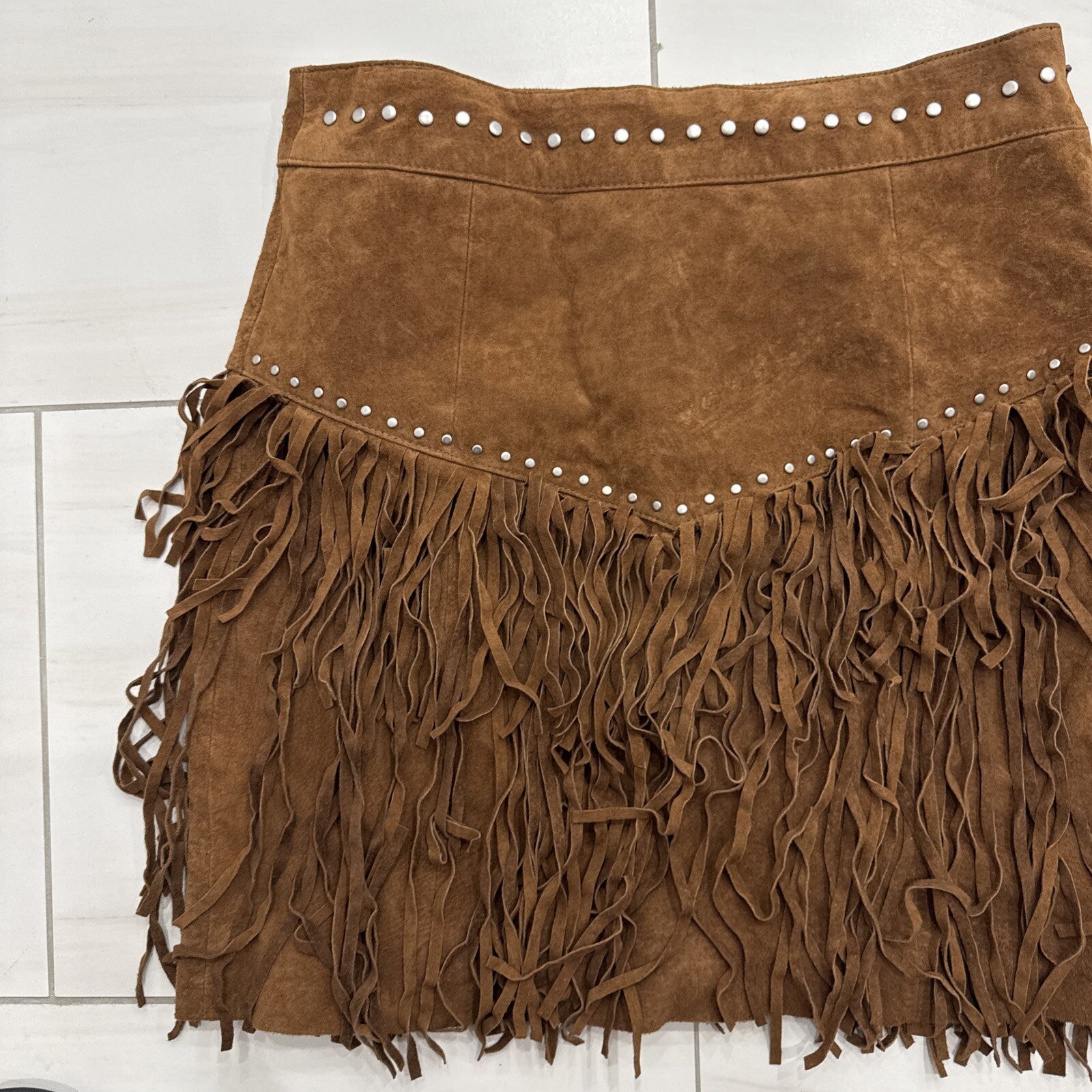 Vintage Bagatelle Skirt Brown Suede Leather studded Size S