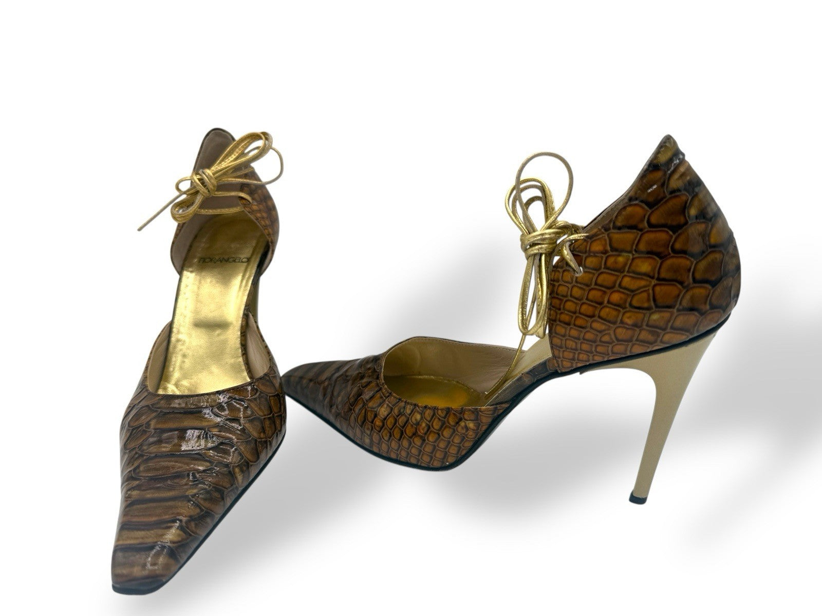 Fiorangelo Vintage Handcrafted Leather Embossed Reptile Heels Italy Size 38