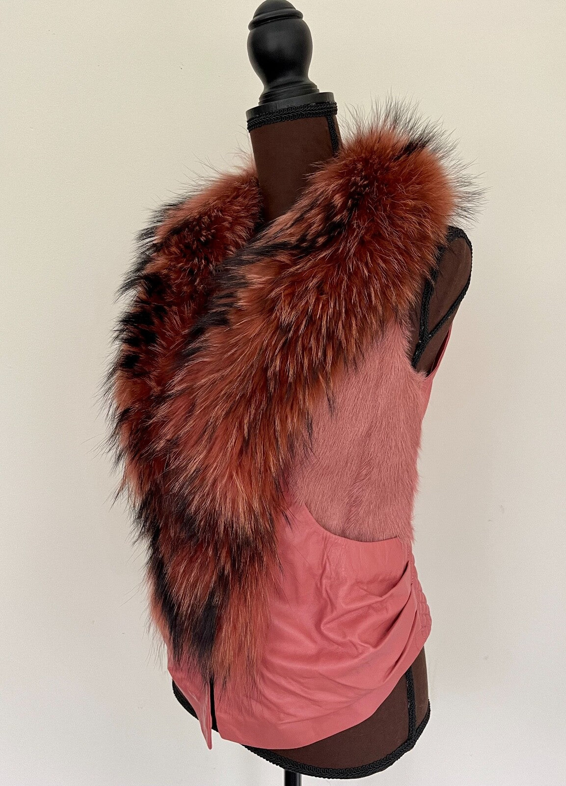 Genuine Leather Vest with Fox Fur Pink XS