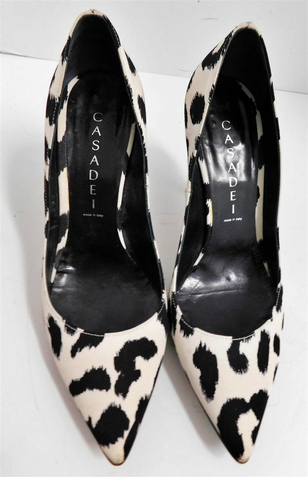 Casadei Black White Animal Print Canvas High Heel Pumps Italy 6 M