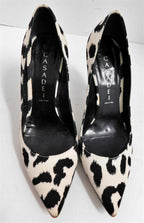 Casadei Black White Animal Print Canvas High Heel Pumps Italy 6 M