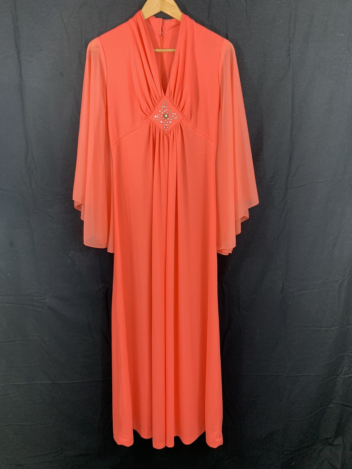 Vintage 1970s Angel Sleeve Rhinestone Maxi Dress
