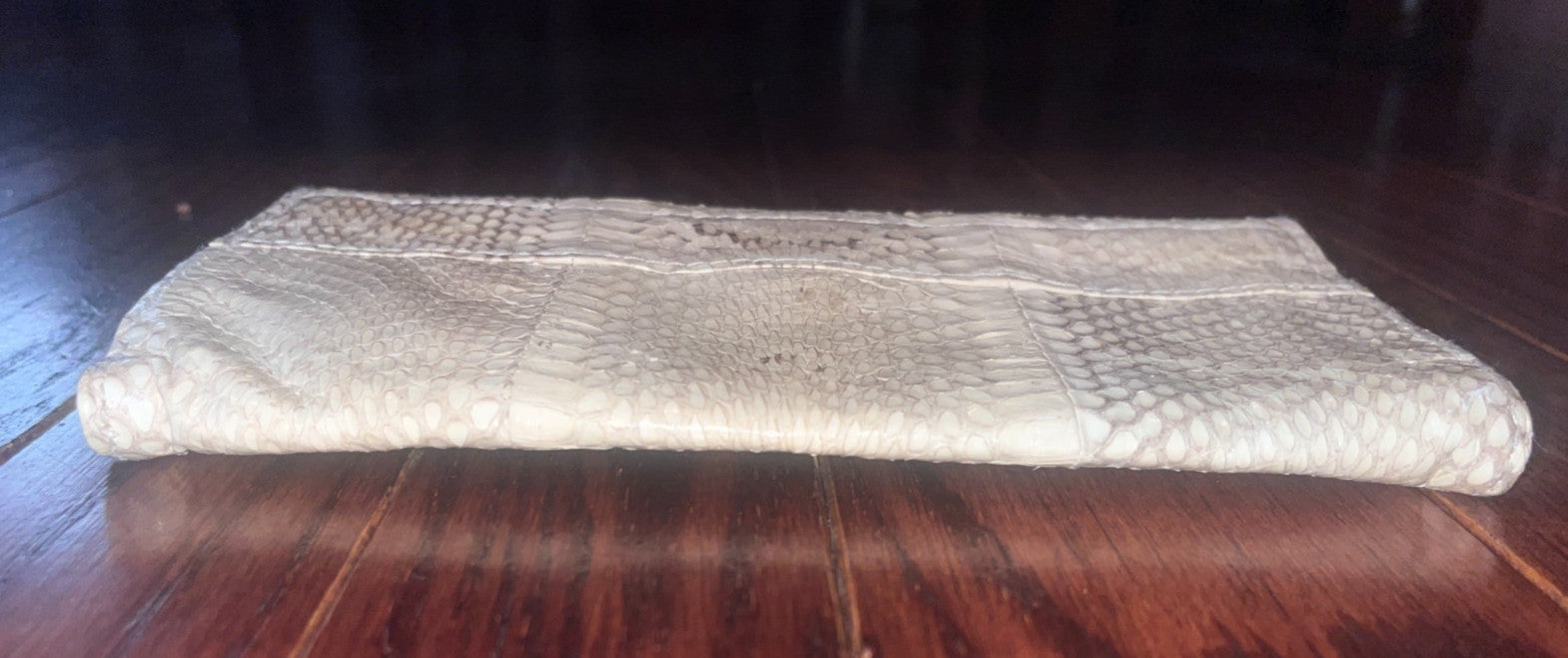 R&Y AUGOUSTI Python Snake Skin Leather Snap Wallet Clutch Ivory Brown Vintage