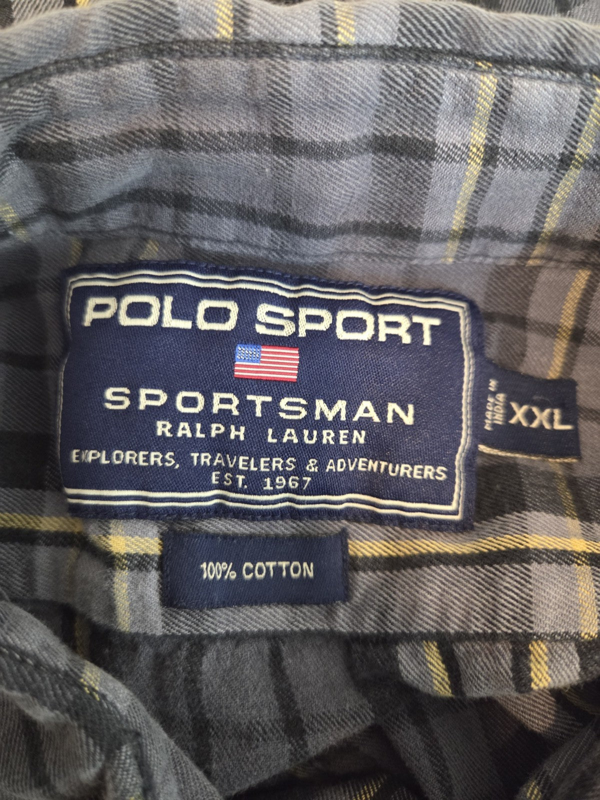 Polo Sport Ralph Lauren Flannel Shirt Blue Plaid 1990s XXL