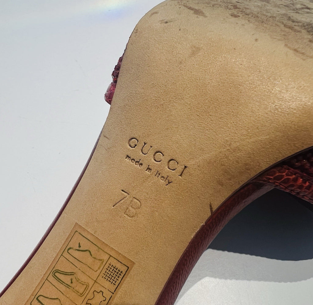Vintage Gucci Tom Ford Red Lizard GG Crystal Beads Heels