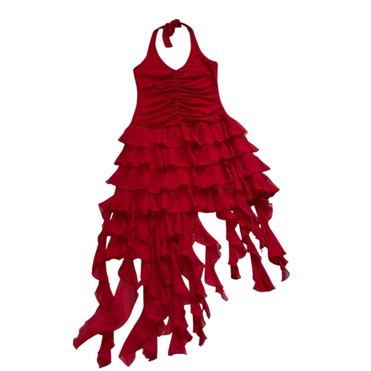 Cache Red Halter Ruffled Dress