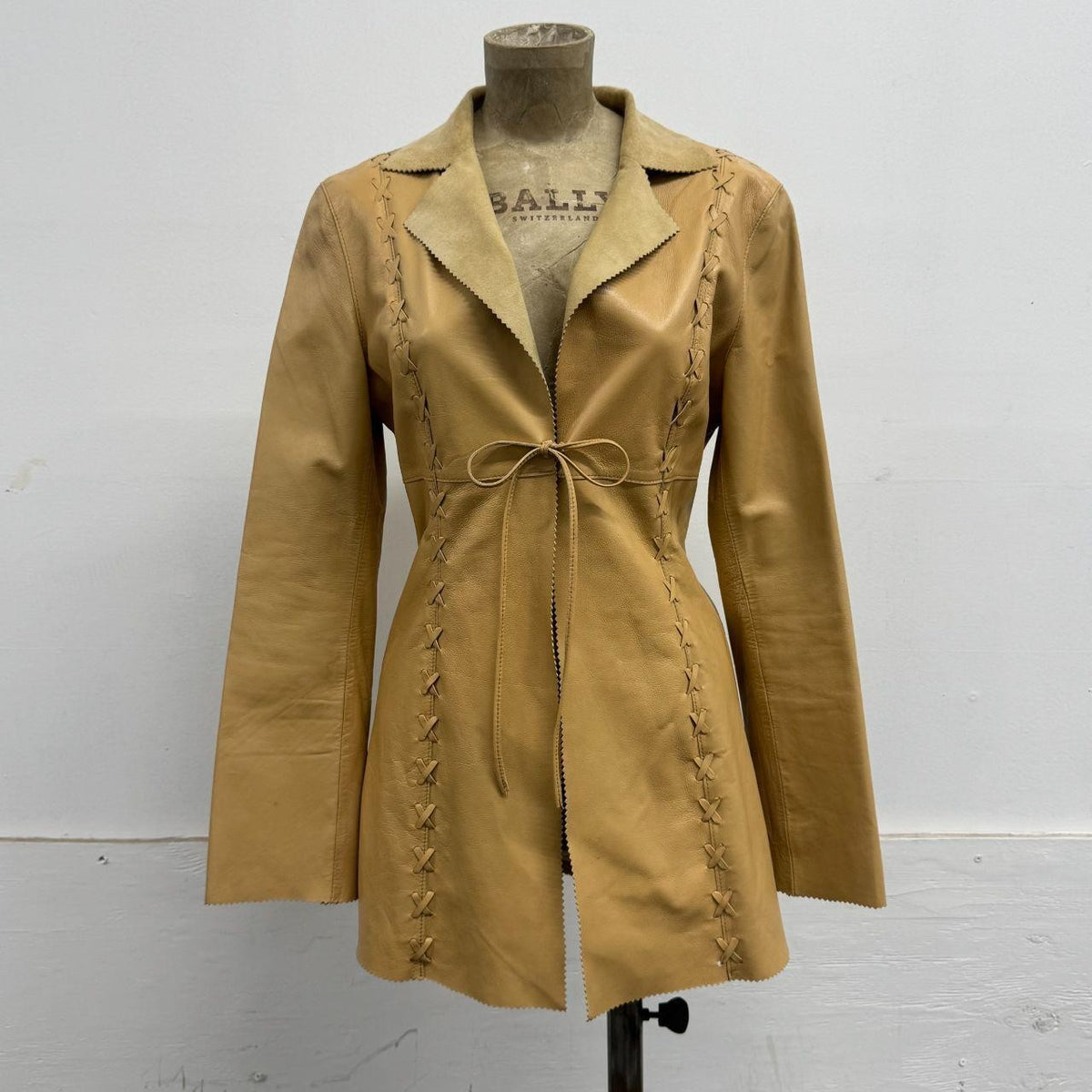 Bebe Y2K Genuine Leather Whipstitch Corset Tie-Front Jacket