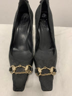 Gucci Vintage Horsebit Chain Pumps Black GG Monogram 37