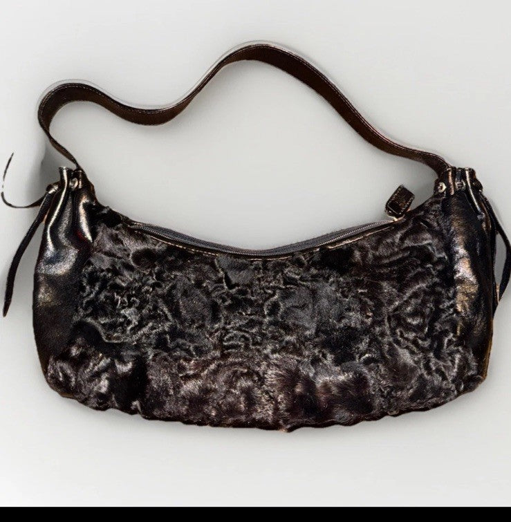 Paolo Masi Black Lamb Shearling and Leather Micro Shoulder Bag