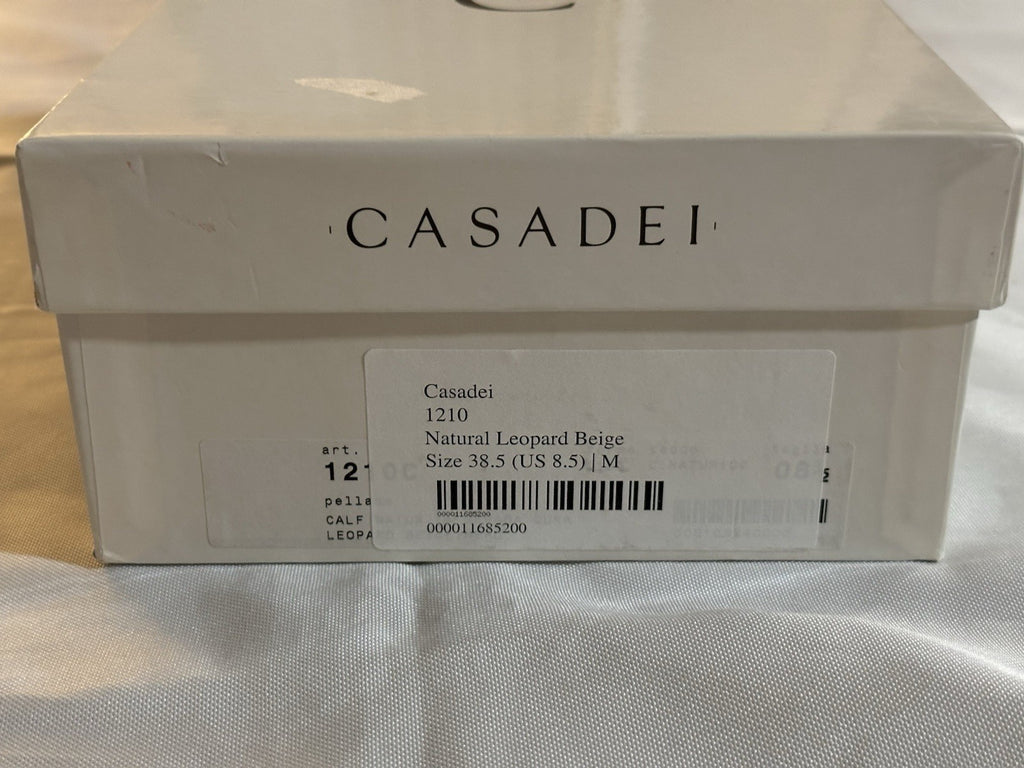 Casadei Natural Leopard Print Beige Leather Ankle Strap Heel 8.5