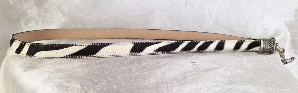 VTG Genuine Leather Calf Hair-On-Hide Metal Link & Toggle Hip Belt Zebra Pattern