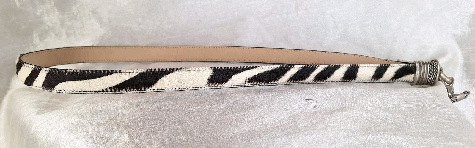 VTG Genuine Leather Calf Hair-On-Hide Metal Link & Toggle Hip Belt Zebra Pattern