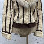 Vintage Y2K Striped Rabbit Fur and Suede Jacket with Fox Collar