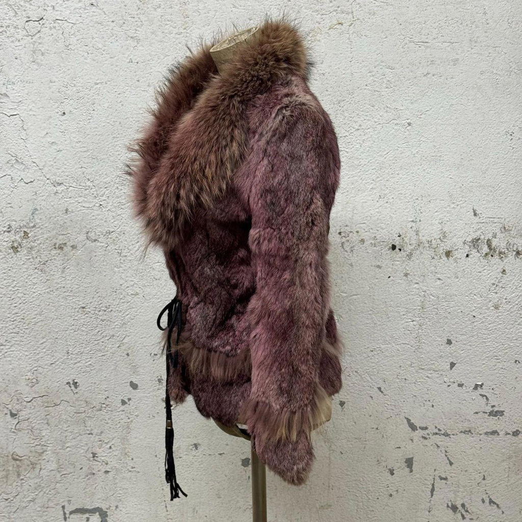 Vintage Y2K Mauve Rabbit & Coyote Fur Jacket