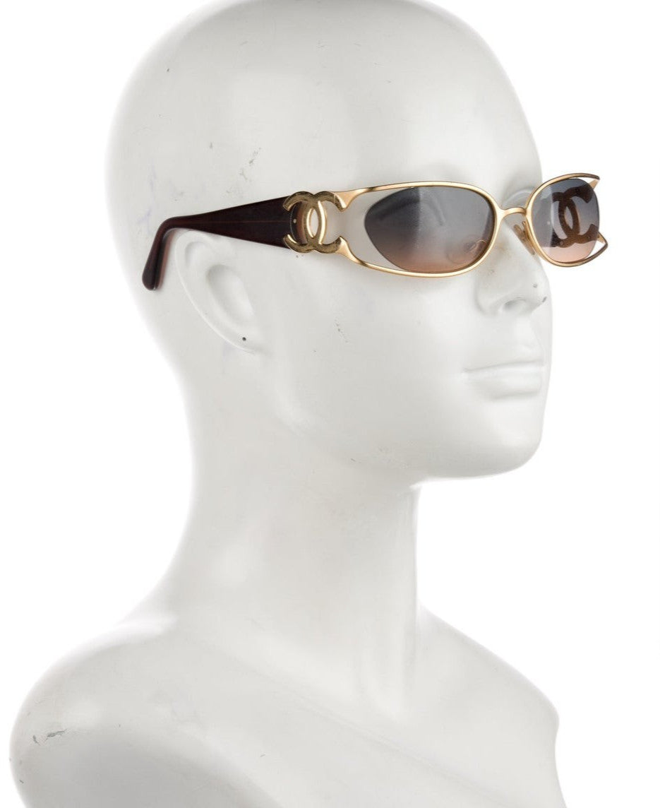 VTG 90s CHANEL Interlocking CC Logo Gold Frame Gradient Lenses Marked Sunglasses
