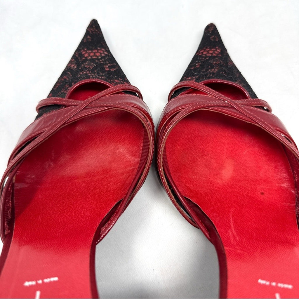 Casadei Y2K Leather Pointed Toe Stiletto Pumps Red Size 9
