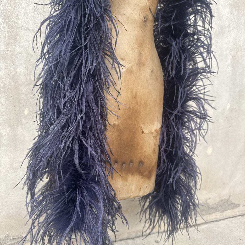 Vintage 1930s Navy Ostrich Feather Boa Scarf Shawl Old Hollywood Dress Accent