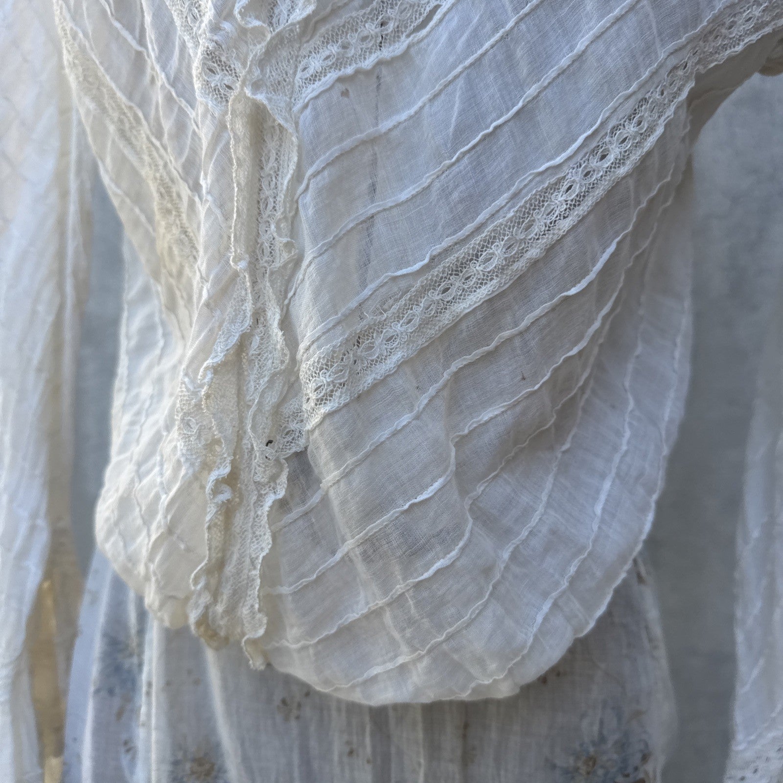 Antique Edwardian Bodice Bell Sleeve Pin Tucks Lace  Dress Blouse Top Vintage