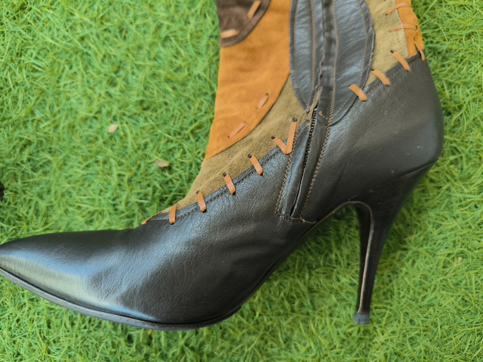 Roberto Cavalli Y2K Leather & Suede Patchwork Boots Size 39.5