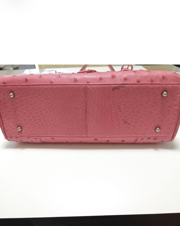 Y2K Pink Ostrich Leather Shoulder Bag