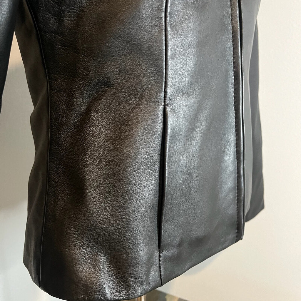Vintage Black Leather Jacket American Base Womens Small Fitted Biker