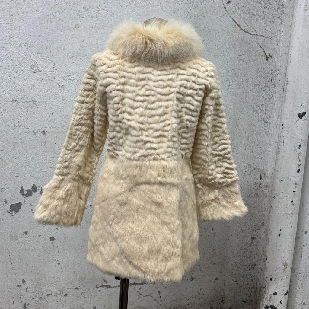 Vintage Y2K Cream Rabbit and Fox Fur Coat