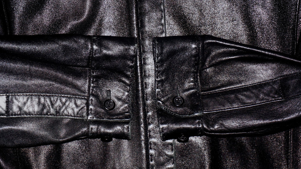 90's Vintage MARSHALL FIELD'S Black Leather Button Up Shirt LARGE *RUNS SMALL