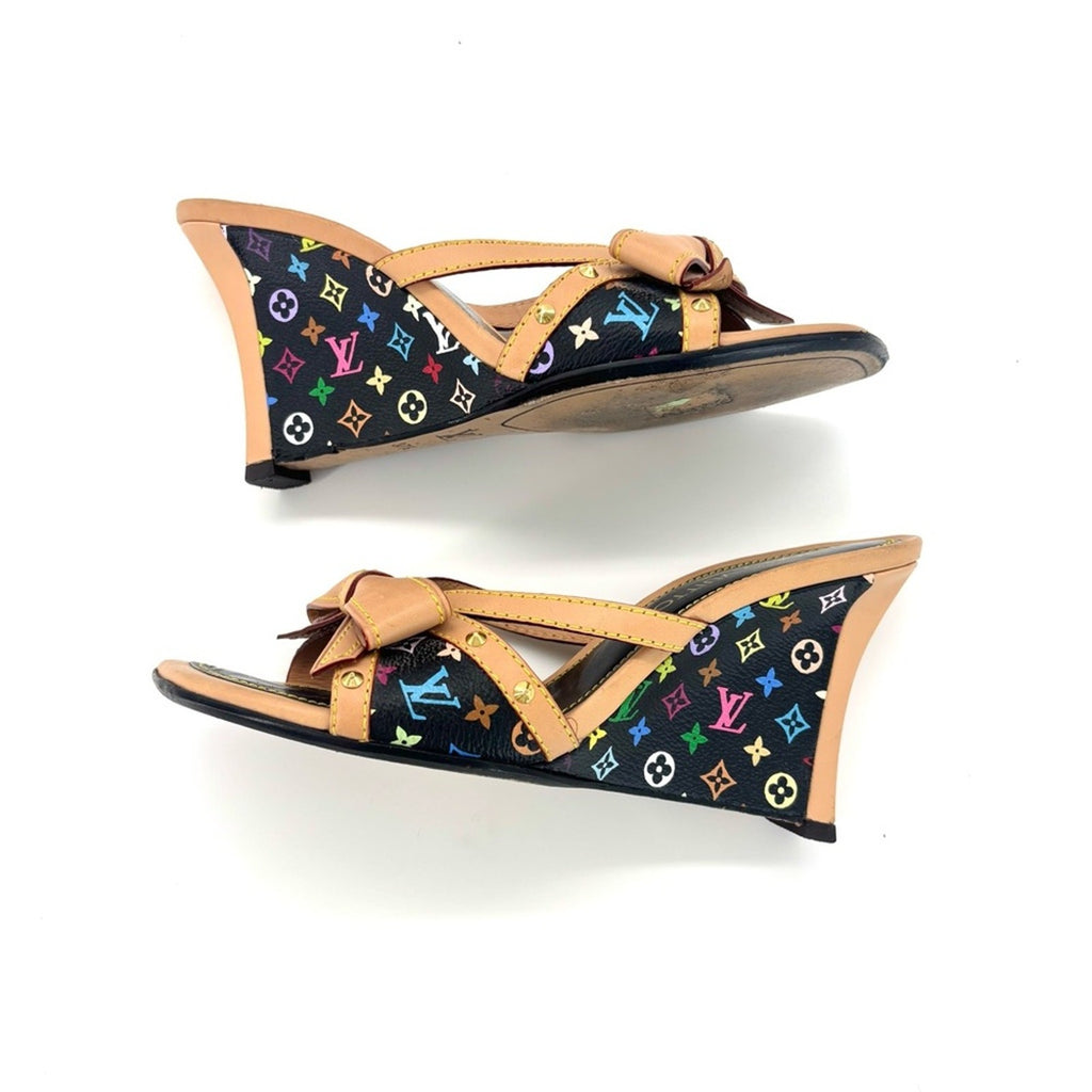 Louis Vuitton Takashi Murakami Retro Vintage Bow Monogram Wedge Sandals 37.5