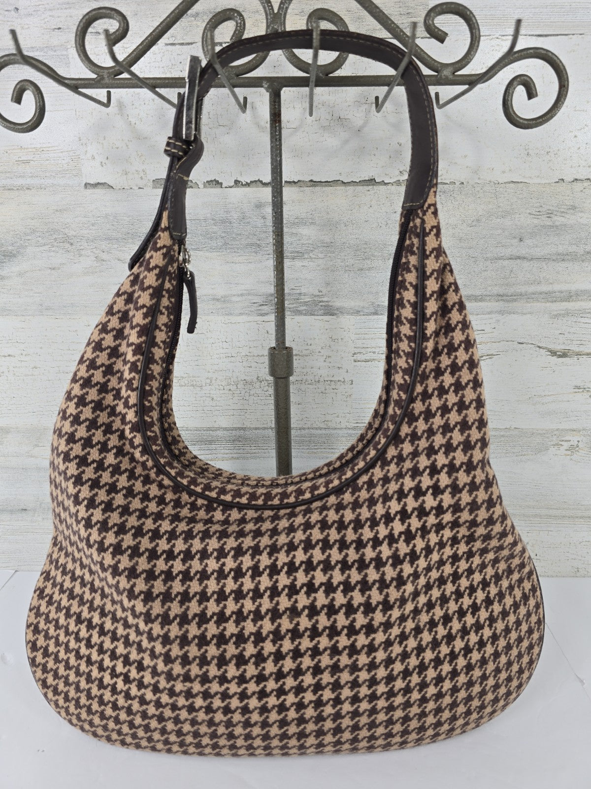 Lauren Ralph Lauren Brown Houndstooth Wool Blend Shoulder Bag Y2K