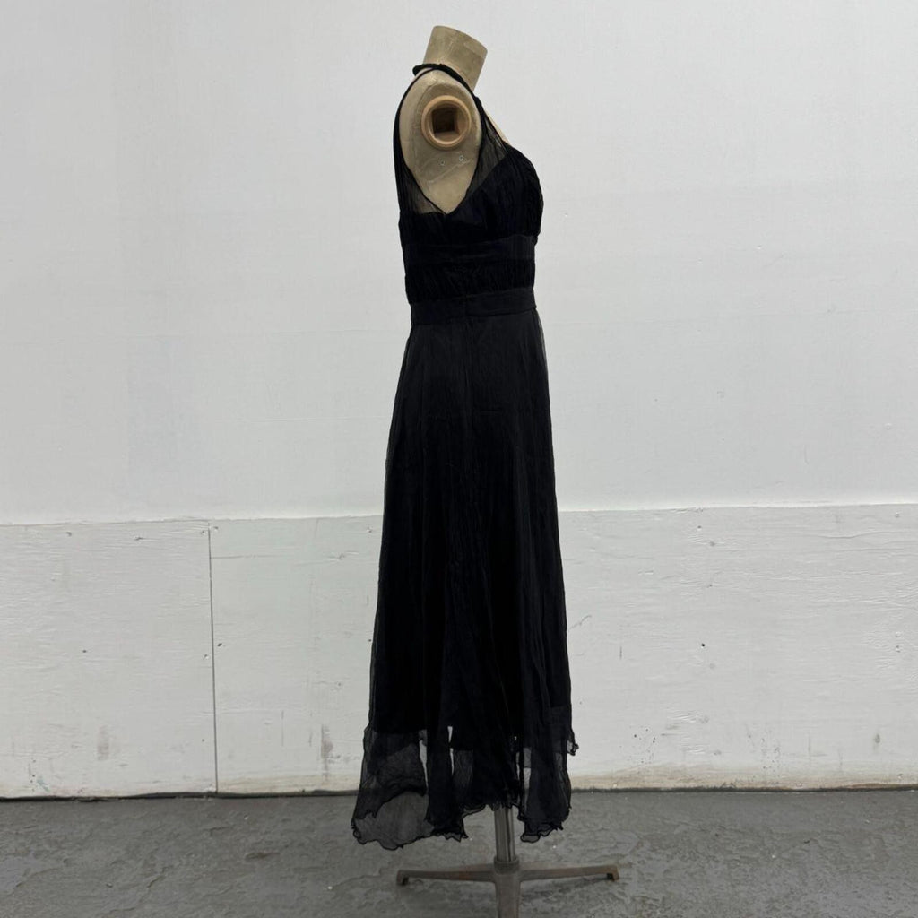Vintage Y2K Black 100% Silk Chiffon Paneled Cocktail Dress