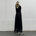 Vintage Y2K Black 100% Silk Chiffon Paneled Cocktail Dress