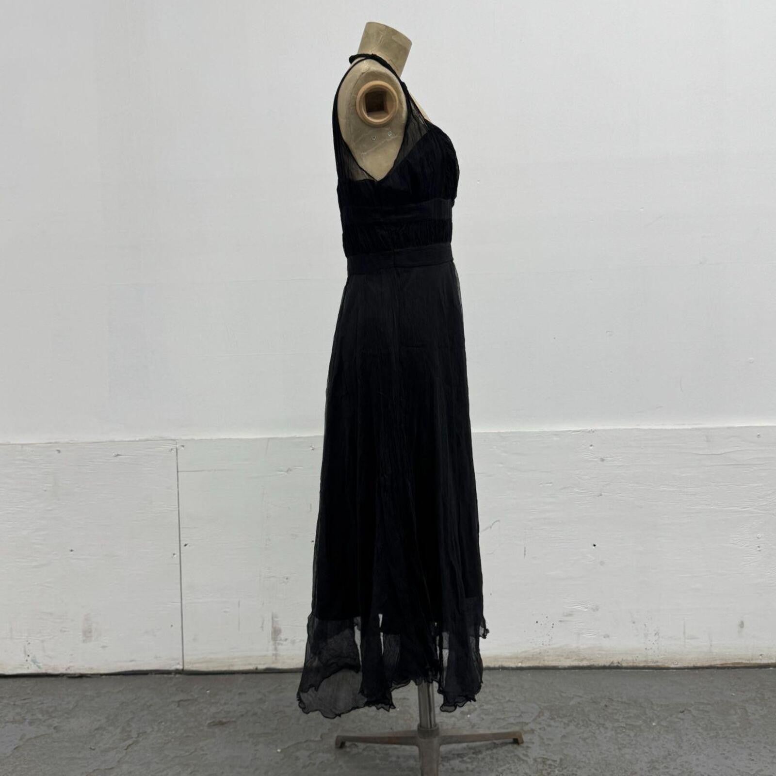 Vintage Y2K Black 100% Silk Chiffon Paneled Cocktail Dress