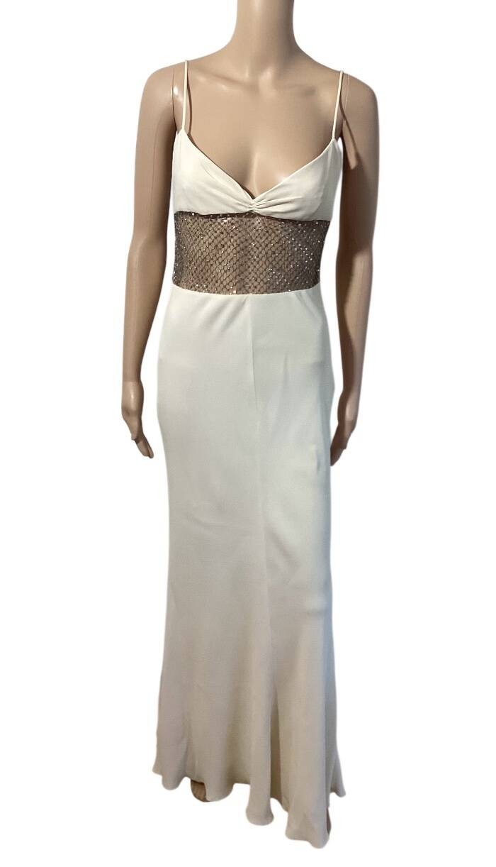 VALENTINO VINTAGE S/S 1997 RUNWAY SHEER EMBELLISHED GOWN SZ SMALL