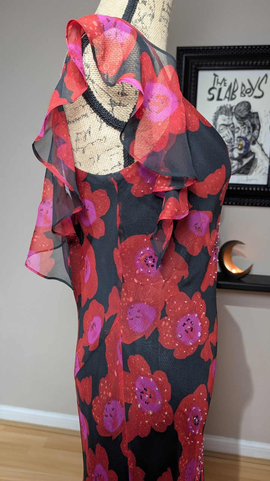 100% Silk Beaded Floral Dress
