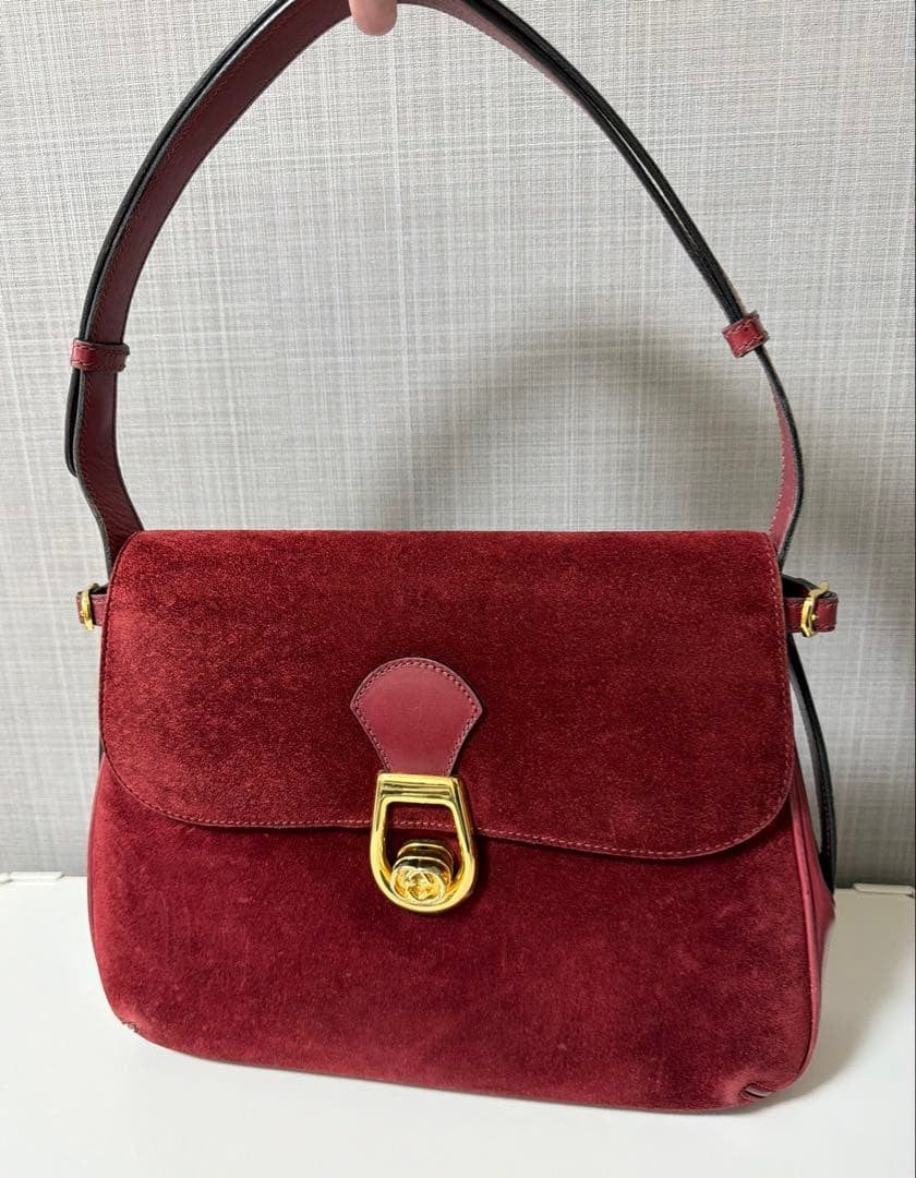 Gucci Interlocking G Shoulder Bag Suede Leather Bordeaux