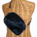 Vintage 40s 50s Black Leather Ponyhair Shoulder Bag - Prentice Zip, Belt Loops-