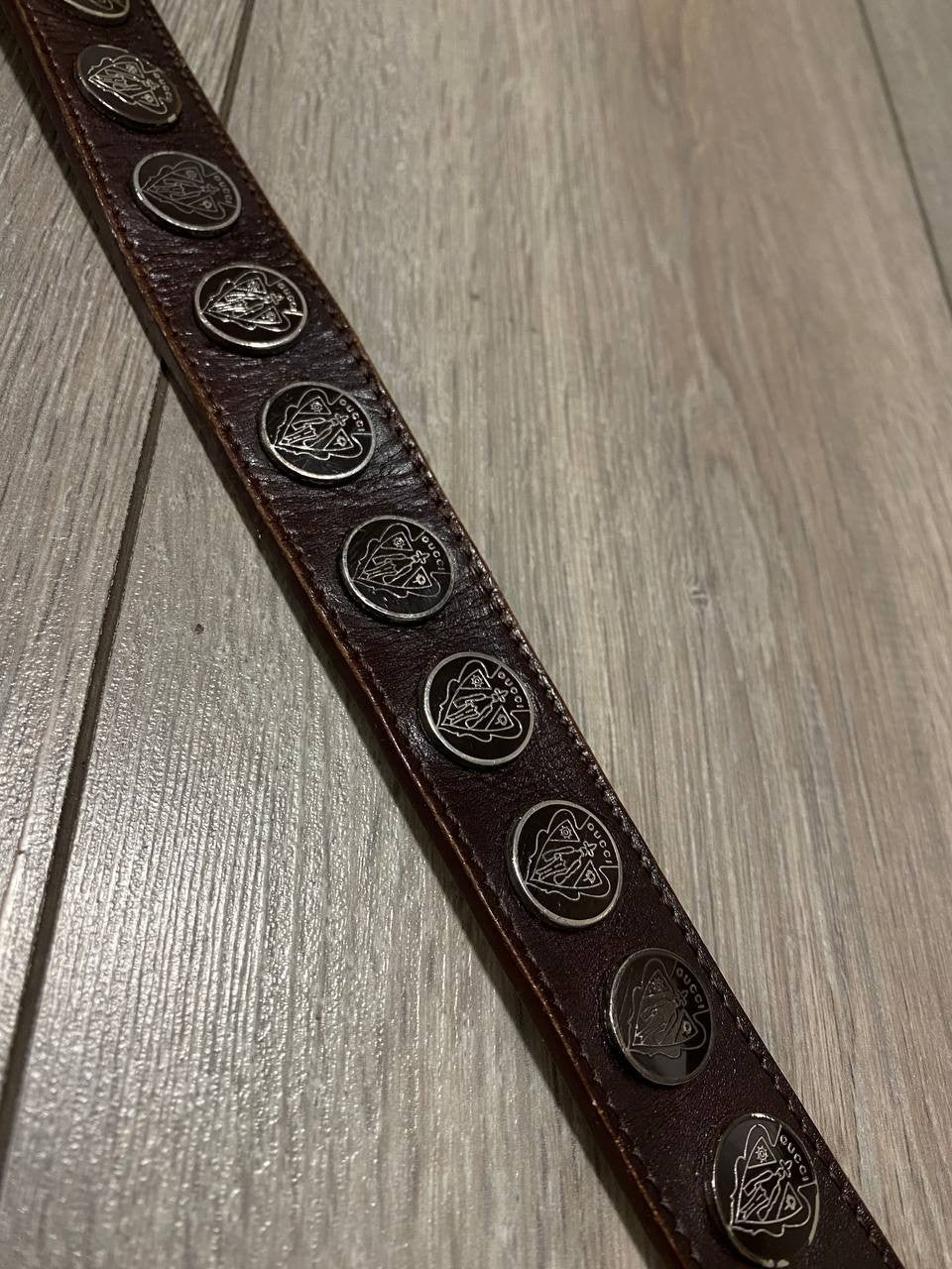 Vintage Gucci Belt Crest Patent Leather Monogram Brown Y2K Rare