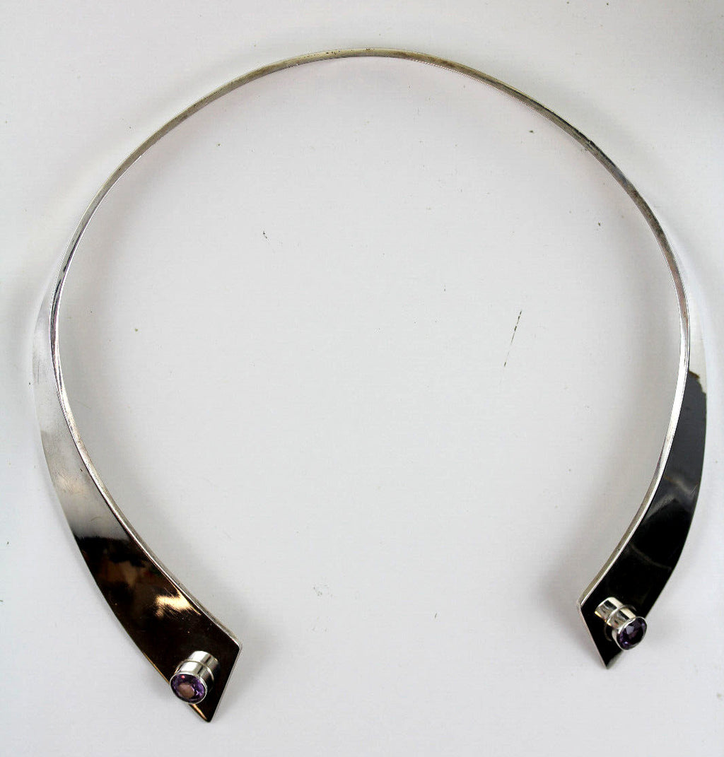 VINTAGE RACHEL GERA AMETHYST COLLAR STERLING SILVER 925 NECKLACE 18" MODERNIST
