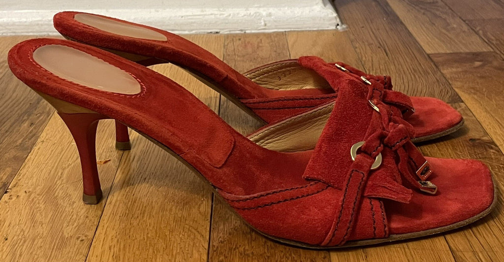 Casadei Red Suede Fringe Stiletto Mule with Tassels - Women's Size 9