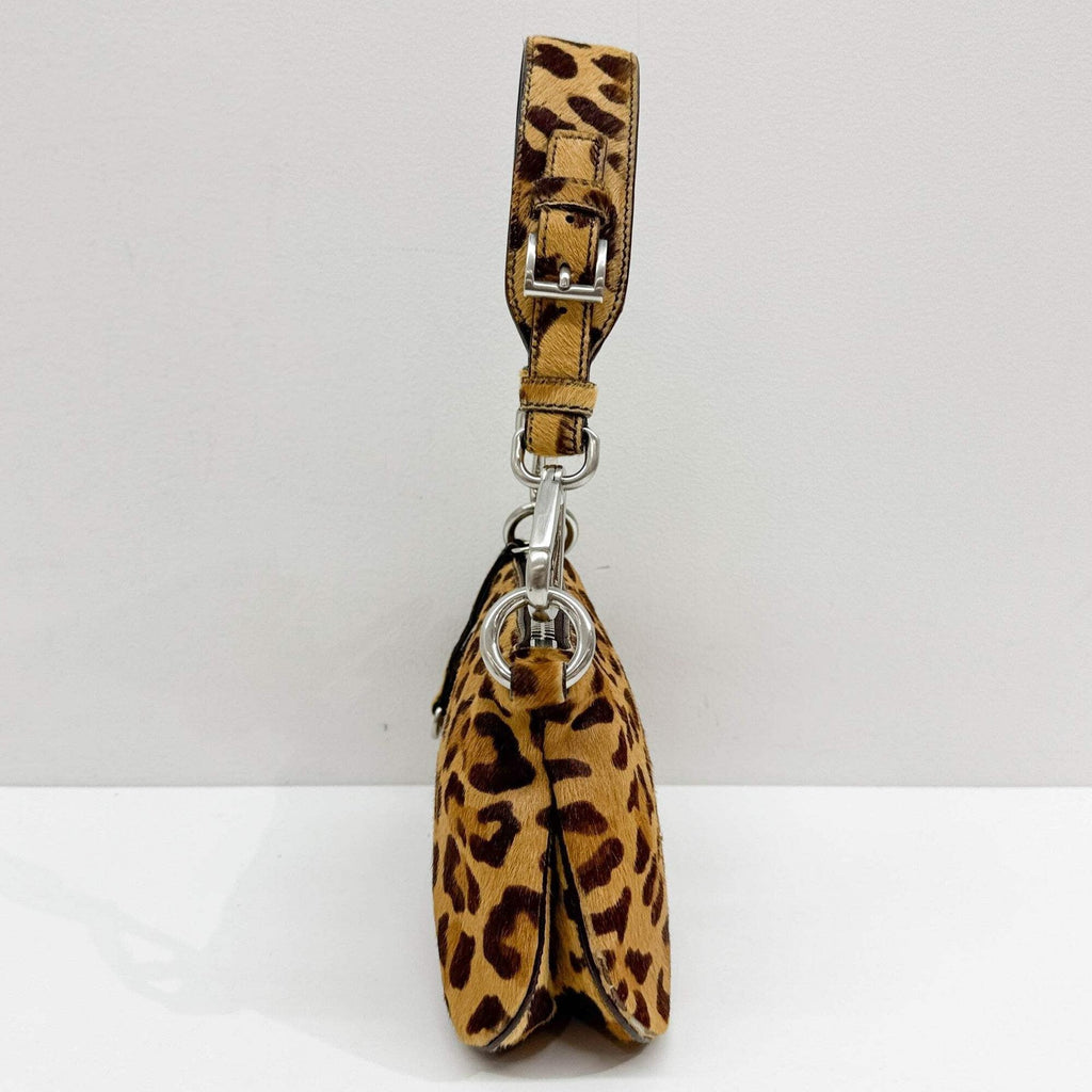 PRADA Brown Leopard Print Pony Hair Shoulder Bag